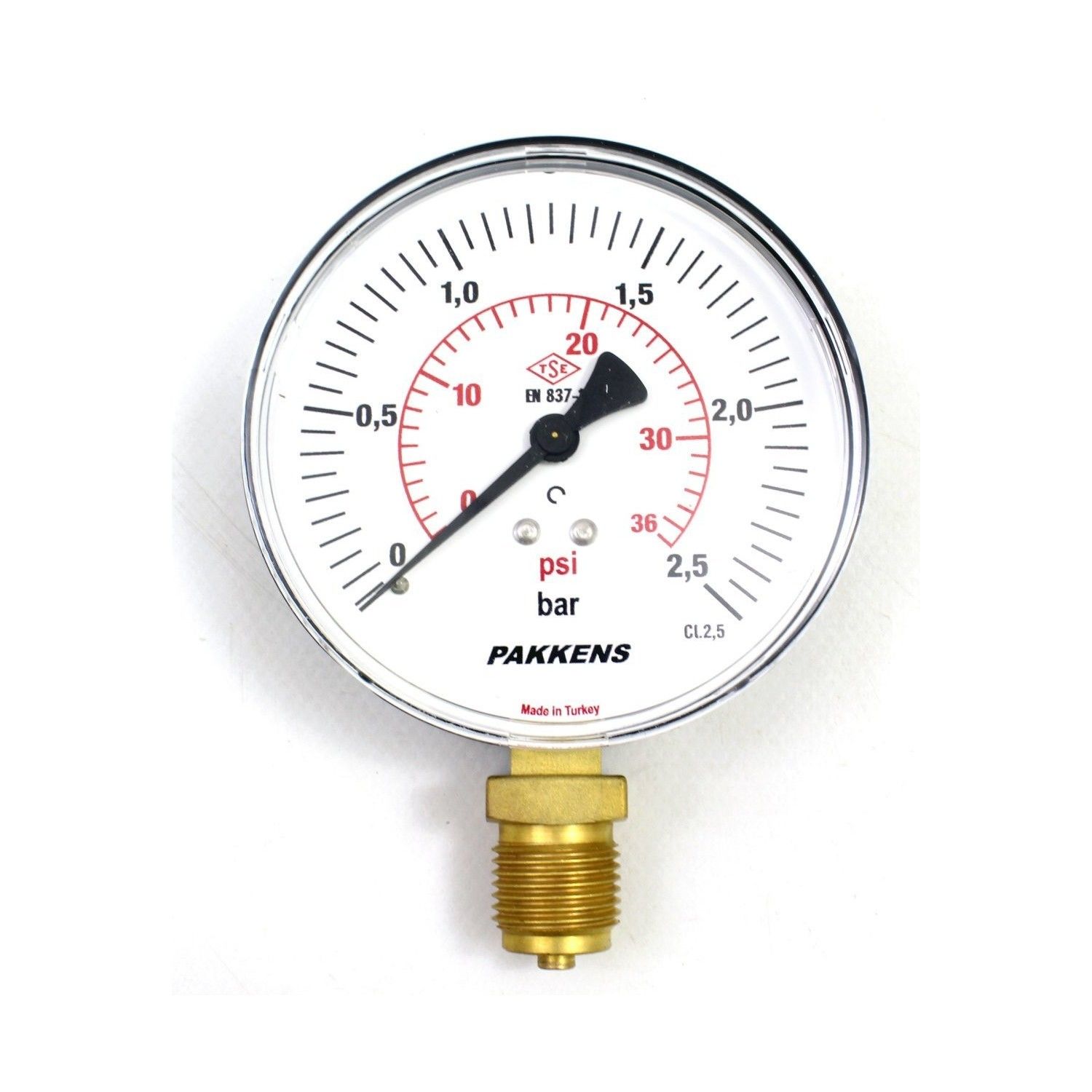 Pakkens Alt Bağlantılı Manometre Ø50 mm 0-2,5 Bar 1/4''