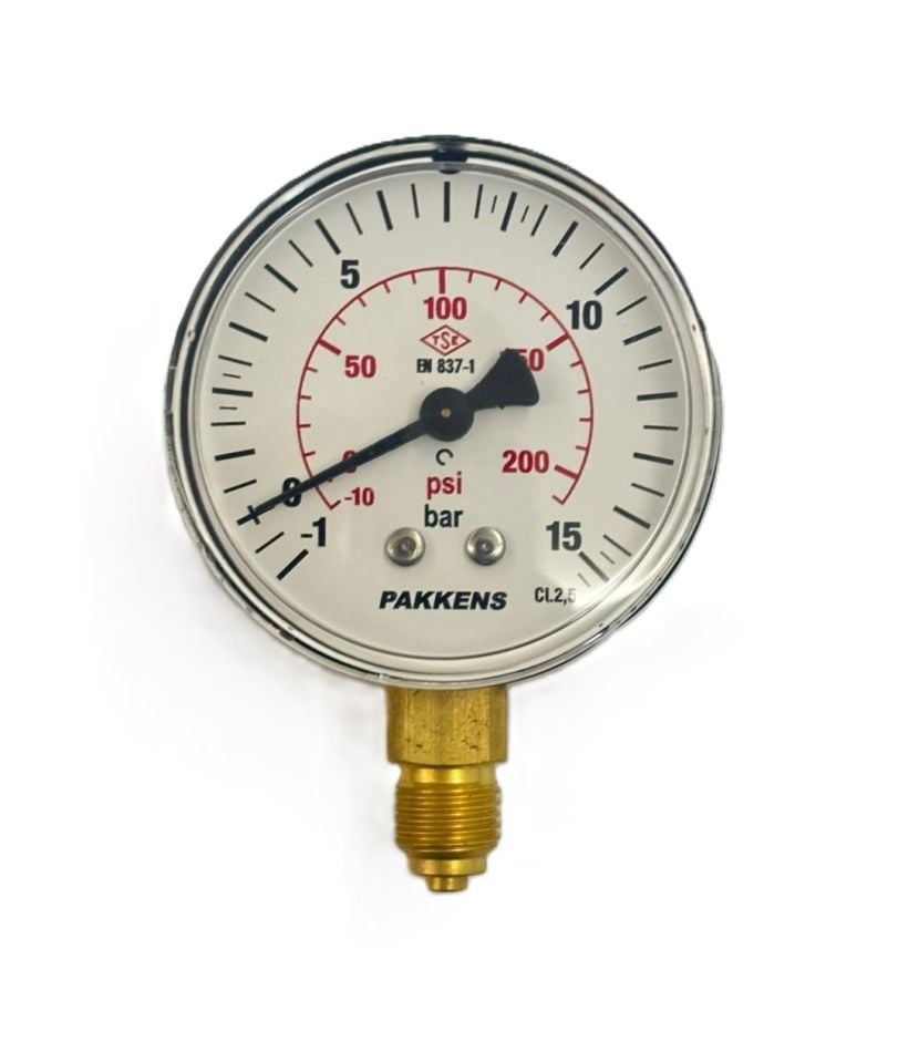 Pakkens Alt Bağlantılı Manovakummetre Ø63 mm -1+15 Bar 1/4''