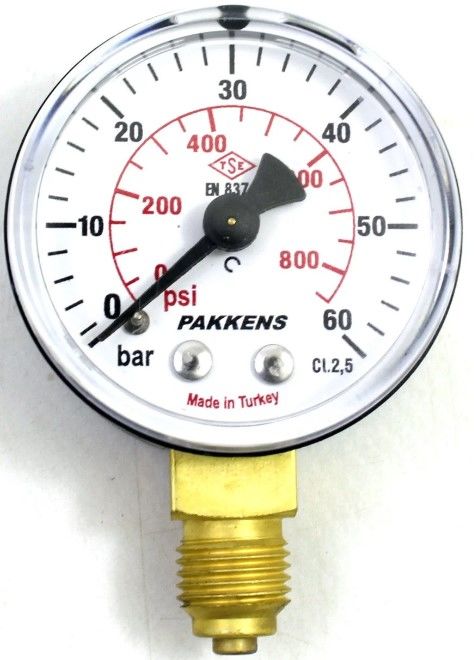 Pakkens Alt Bağlantılı Kuru Tip Manometre R 1/4'' 60 Bar 50 mm