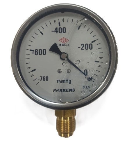 Pakkens Alt Bağlantılı Gliserinli Tip Manovakummetre Ø63 mm 0/-760 mmHg 1/4''