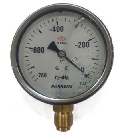 Pakkens Alt Bağlantılı Gliserinli Tip Manovakummetre Ø63 mm 0/-760 mmHg 1/4''