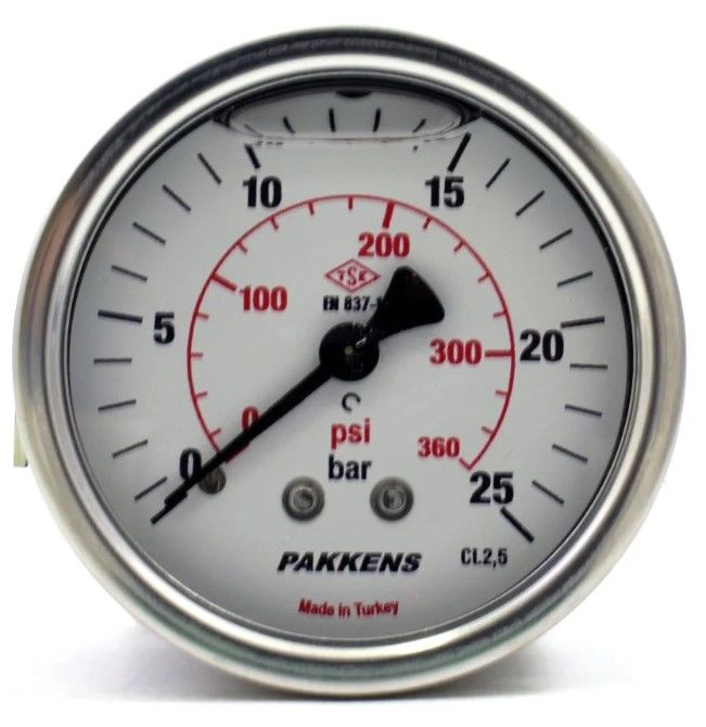PAKKENS Arka Bağlantılı Gliserinli Manometre 0-25 Bar Ø50
