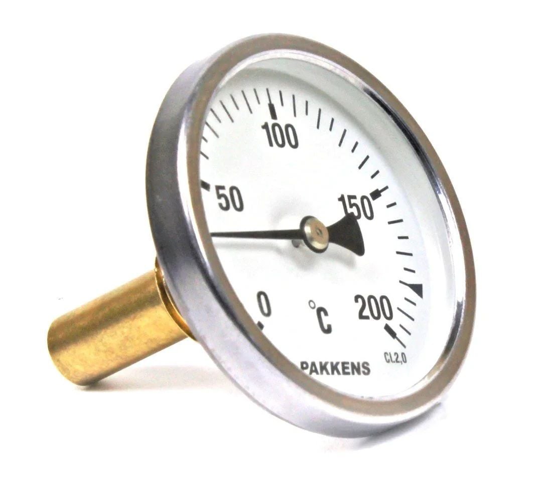 Pakkens Arka Bağlantılı Би-Метално Термометър Ø63mm 200°C 10cm CL 2,0