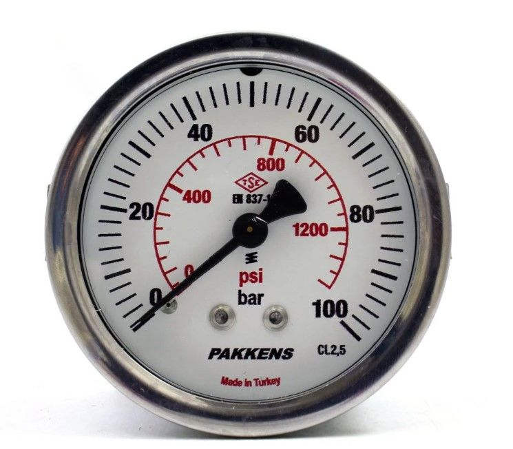 Pakkens Arka Bağlantılı Manometre Ø63 mm 100 Bar 1/4''