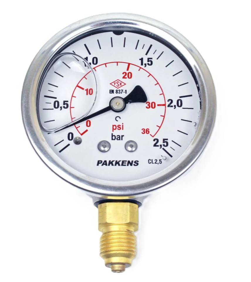 PAKKENS Glycerin-Filled Pressure Gauge 63mm 2.5 Bar 1/4