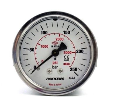 Pakkens Arka Bağlantılı Manometre Ø63 mm 250 Bar 1/4''