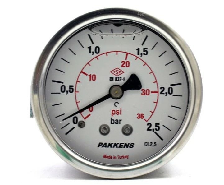 Pakkens Gliserinli Manometre 63 mm 2.5 Bar 1/4''Arka Bağlantılı