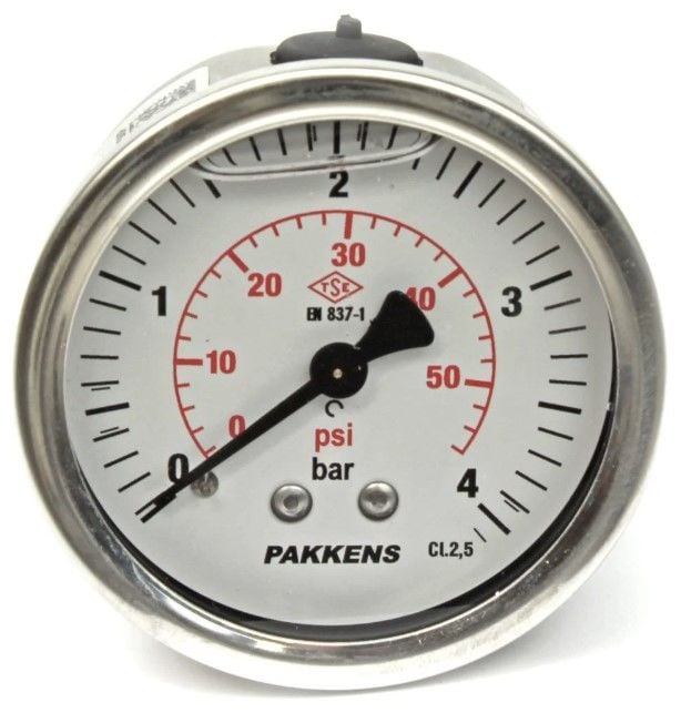 Pakkens Arka Bağlantılı Gliserinli Manometre Ø63 mm 0-4 Bar 1/4''