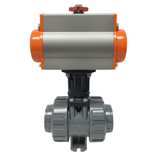 Praher Pnömatik Aktüatörlü U-PVC Yapıştırma Küresel Vana (Asit) PN16 Ø40mm