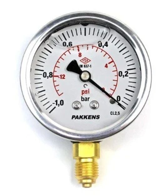 Pakkens Alt Bağlantılı Gliserinli Manovakummetre Ø63 mm -1/0 Bar 1/4''