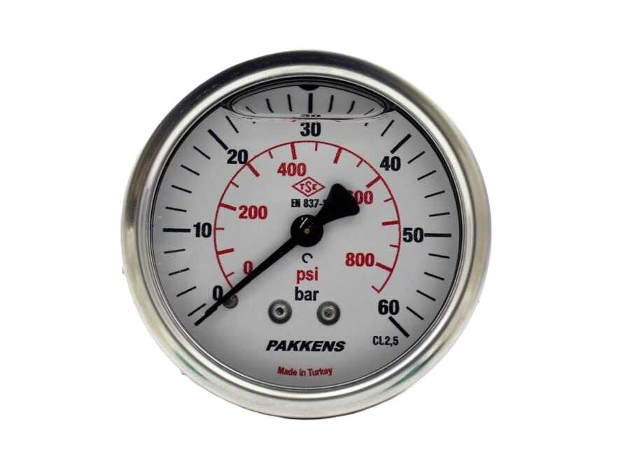 PAKKENS Rear Connection Glycerin Filled Pressure Gauge Ø63 mm 0-60 Bar 1/4