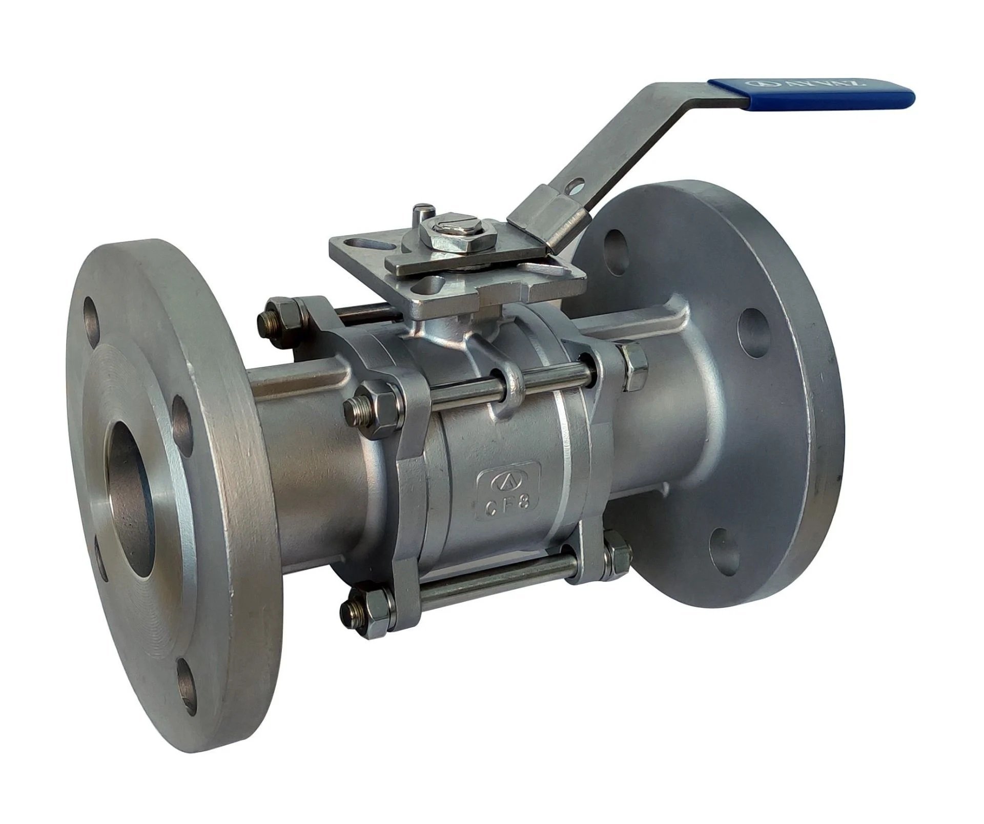 Ayvaz Paslanmaz Küresel Vana Üç Parçalı Flanşlı Aktüatör Takılabilir V-3FP AISI 316