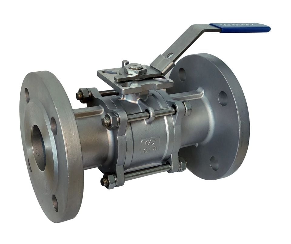 Ayvaz Stainless Steel Ball Valve Three Piece Flanged Actuator Mountable V-3FP AISI 316