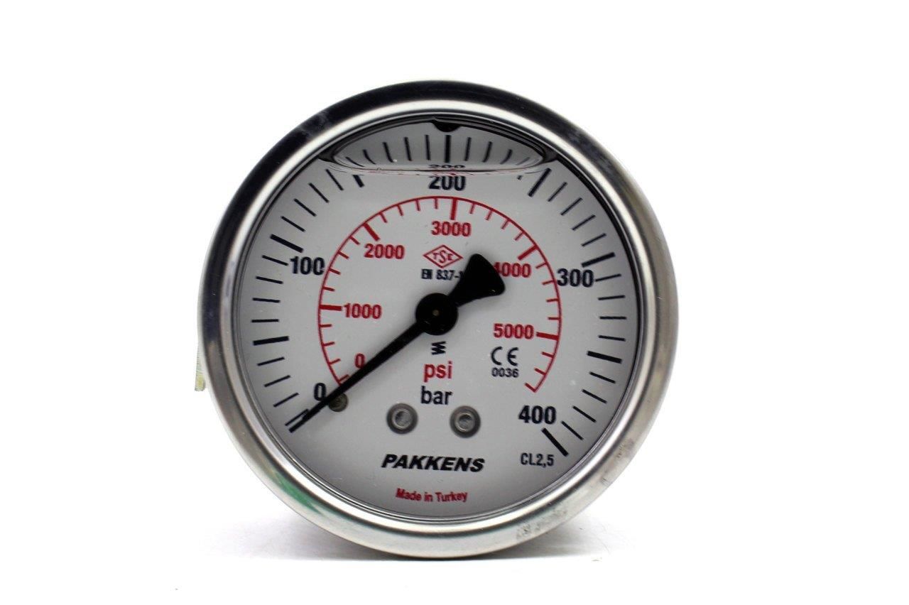 PAKKENS Arka Bağlantılı Gliserinli Manometre Ø63 mm 400 Bar 1/4''