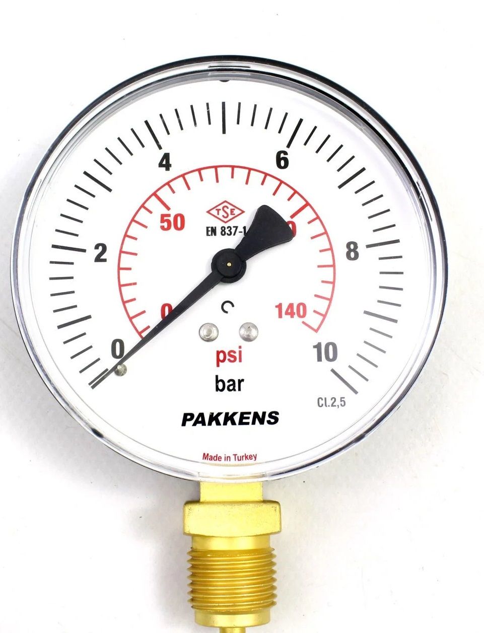 PAKKENS Bottom Connection Manometer Ø100 mm 0-10 Bar 1/2