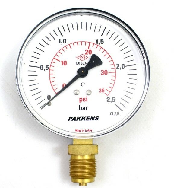 PAKKENS Alt Bağlantılı Manometre Ø100 mm 2,5 Bar 1/2''