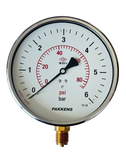 Pakkens Alt Bağlantılı Manometre Ø160mm 6 Bar 1/2'' CL 1,6
