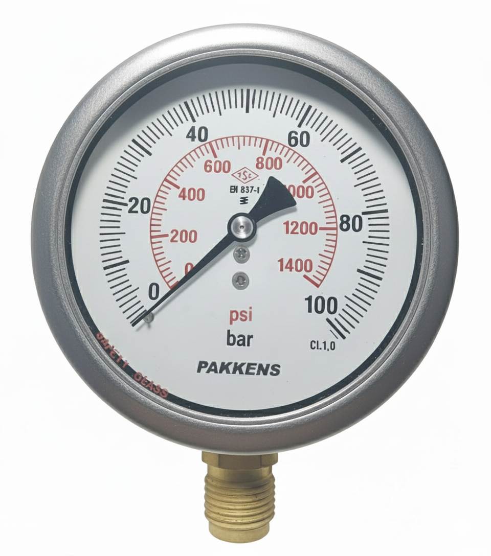 Pakkens Alt Bağlantılı Gliserinli Manometre Ø100 mm 100 Bar 1/2''
