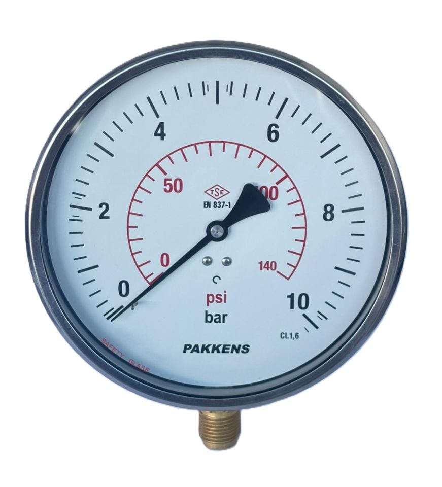PAKKENS Bottom Connection Dry Type Manometer Ø160 mm 10 Bar 1/2''