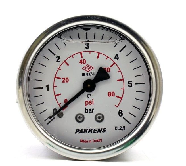 PAKKENS Манометър с глицерин, задно свързване, панелен тип, Ø100 mm, 0-6 Bar, 1/2