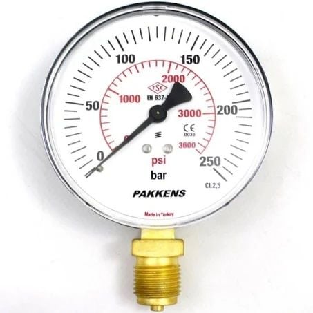 PAKKENS Alt Bağlantılı Manometre Plastik Gövde Ø63 mm 250 Bar 1/4''