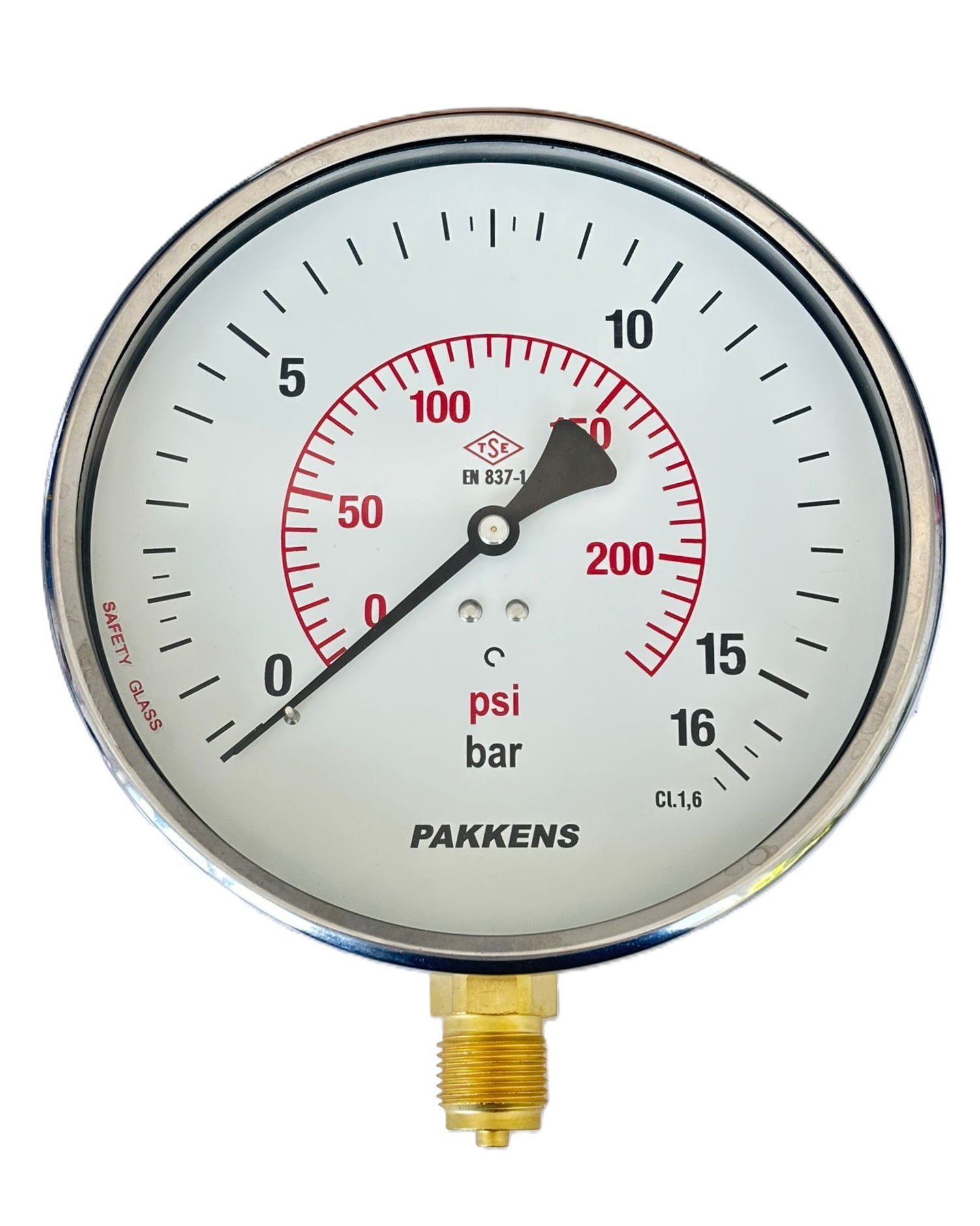 Pakkens Alt Bağlantılı Kuru Tip Manometre 160 mm 0-16 Bar 1/2'' CL 1,6