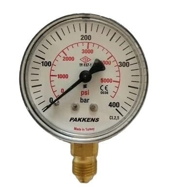 Pakkens Alt Bağlantılı Manometre Ø100 mm 400 Bar 1/2''