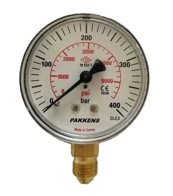 Pakkens Alt Bağlantılı Manometre Ø100 mm 400 Bar 1/2''