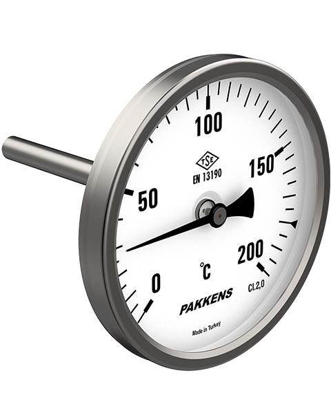 Pakkens Arka Bağlantılı Bi-Metal Termometre Ø100mm 160°C 10cm CL 2,0