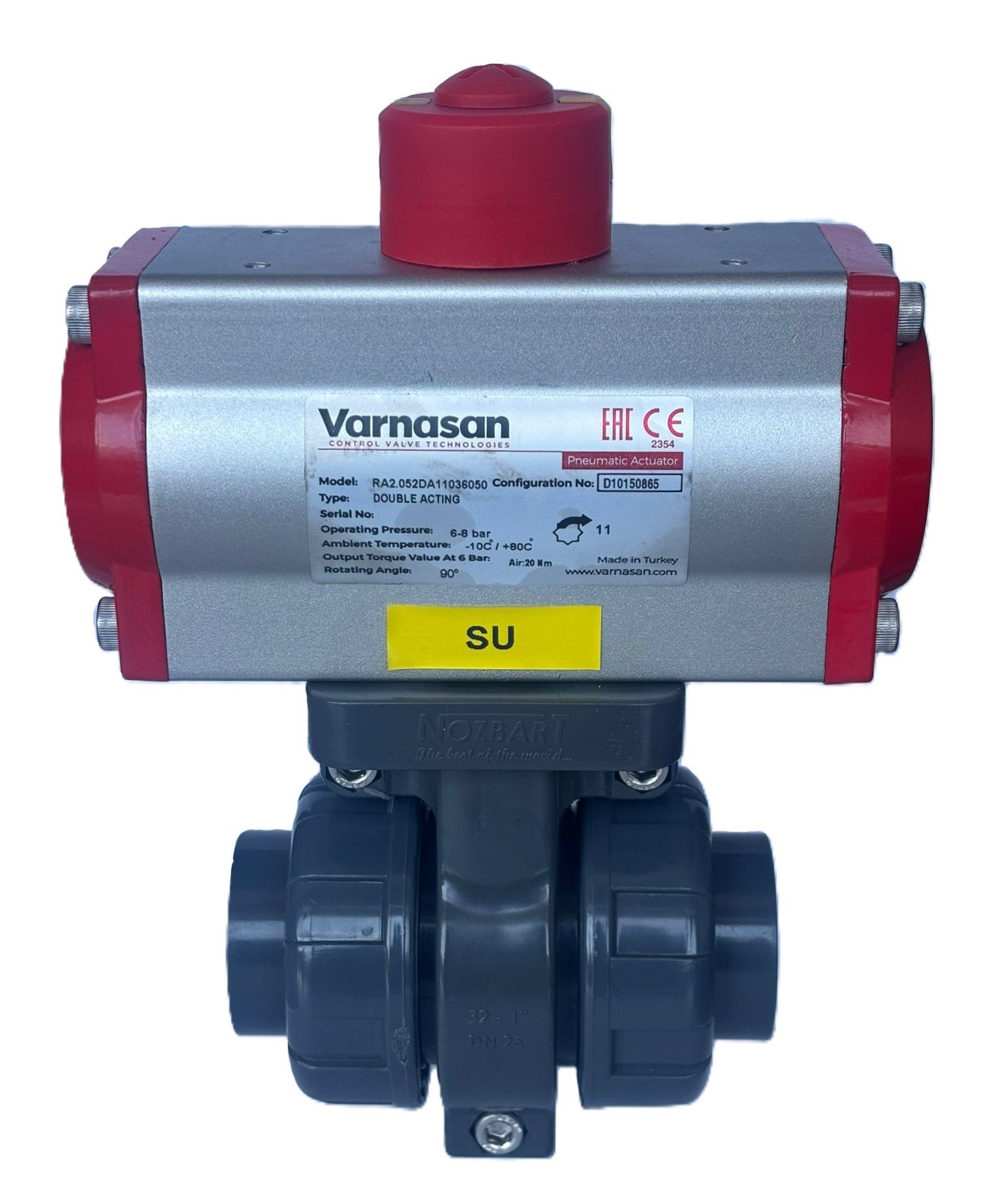 U-Pvc Pnömatik Aktüatörlü Yapıştırma Küresel Vana (Asit) Ø32 mm