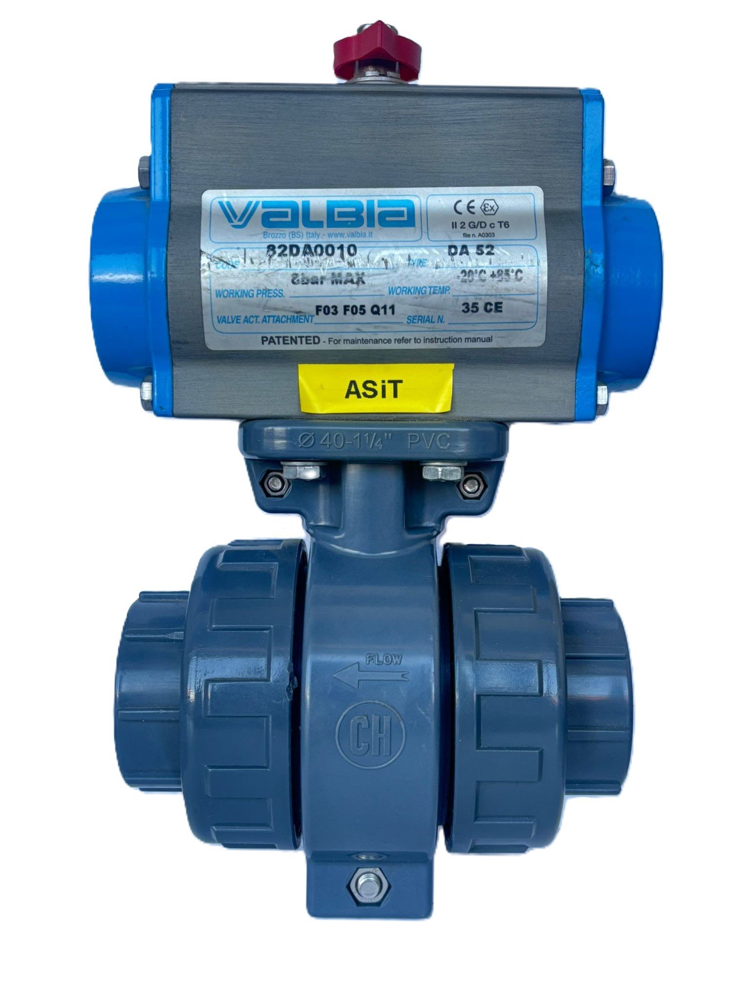 U-Pvc Pnömatik Aktüatörlü Dişli Küresel Vana (Asit) Ø40 mm