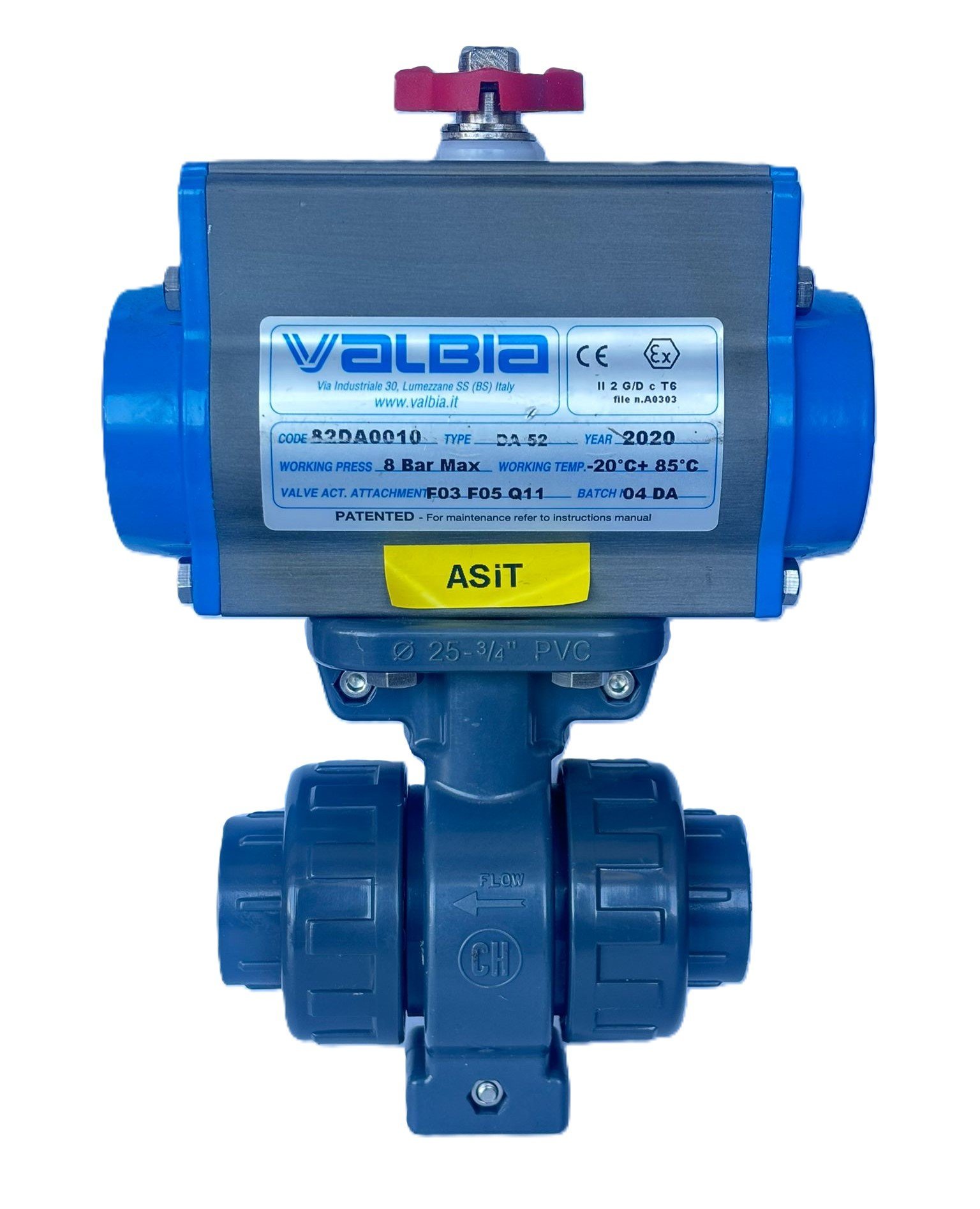 U-Pvc Pnömatik Aktüatörlü Yapıştırma Küresel Vana (Asit) Ø25 mm