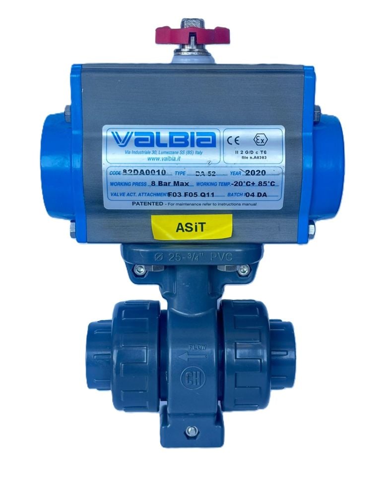 U-Pvc Pneumatic Actuated Adhesive Ball Valve (Acid) Ø25 mm