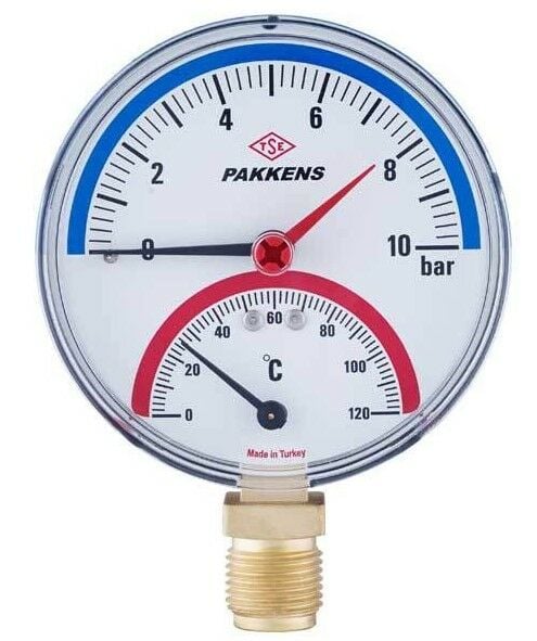 PAKKENS Alt Bağlantılı Kombine Ölçer Ø100 10 Bar/0-120°C