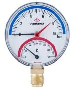 Pakkens Alt Bağlantılı Kombine Ölçer (Termomanometre) Ø100 10 Bar/0-120°C R 1/2''