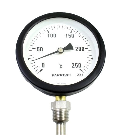 Pakkens Alt Bağlantılı Termometre Ø100mm 250°C 30cm CL 2,0