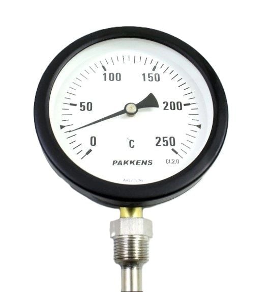 PAKKENS Alt Bağlantılı Termometre Ø100mm 250°C 30cm