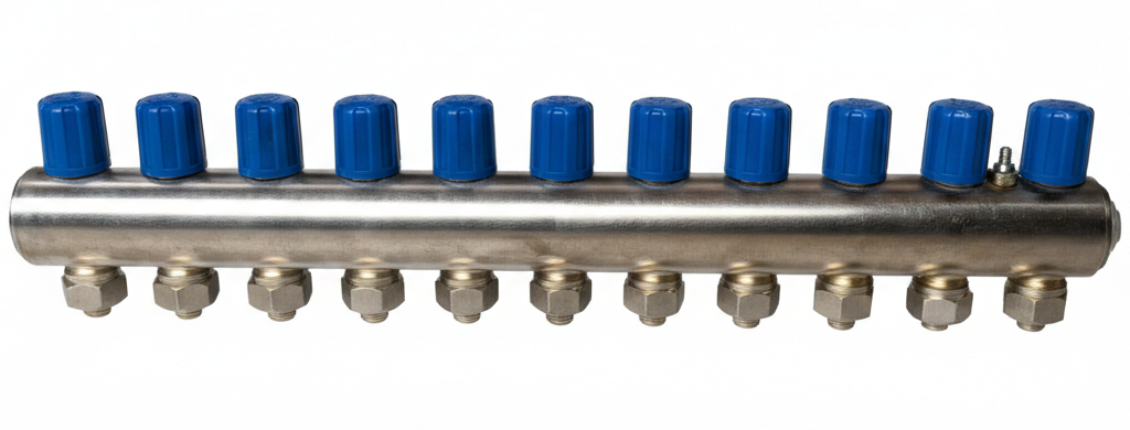 ECA 1'' колектор с вентил за регулиране на дебита, 10-пътен, син, 602120676