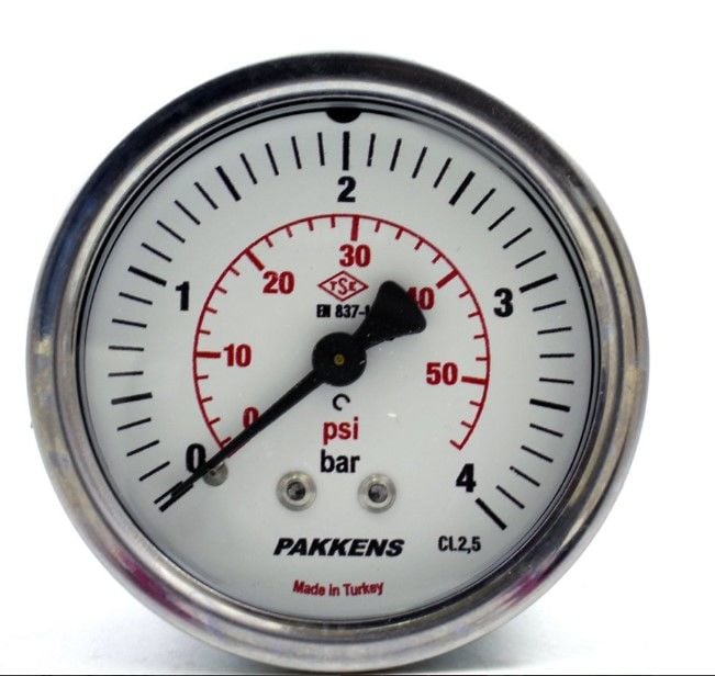 Pakkens Панелен тип сух манометър Ø40mm 0-4 Bar задна връзка 1/8