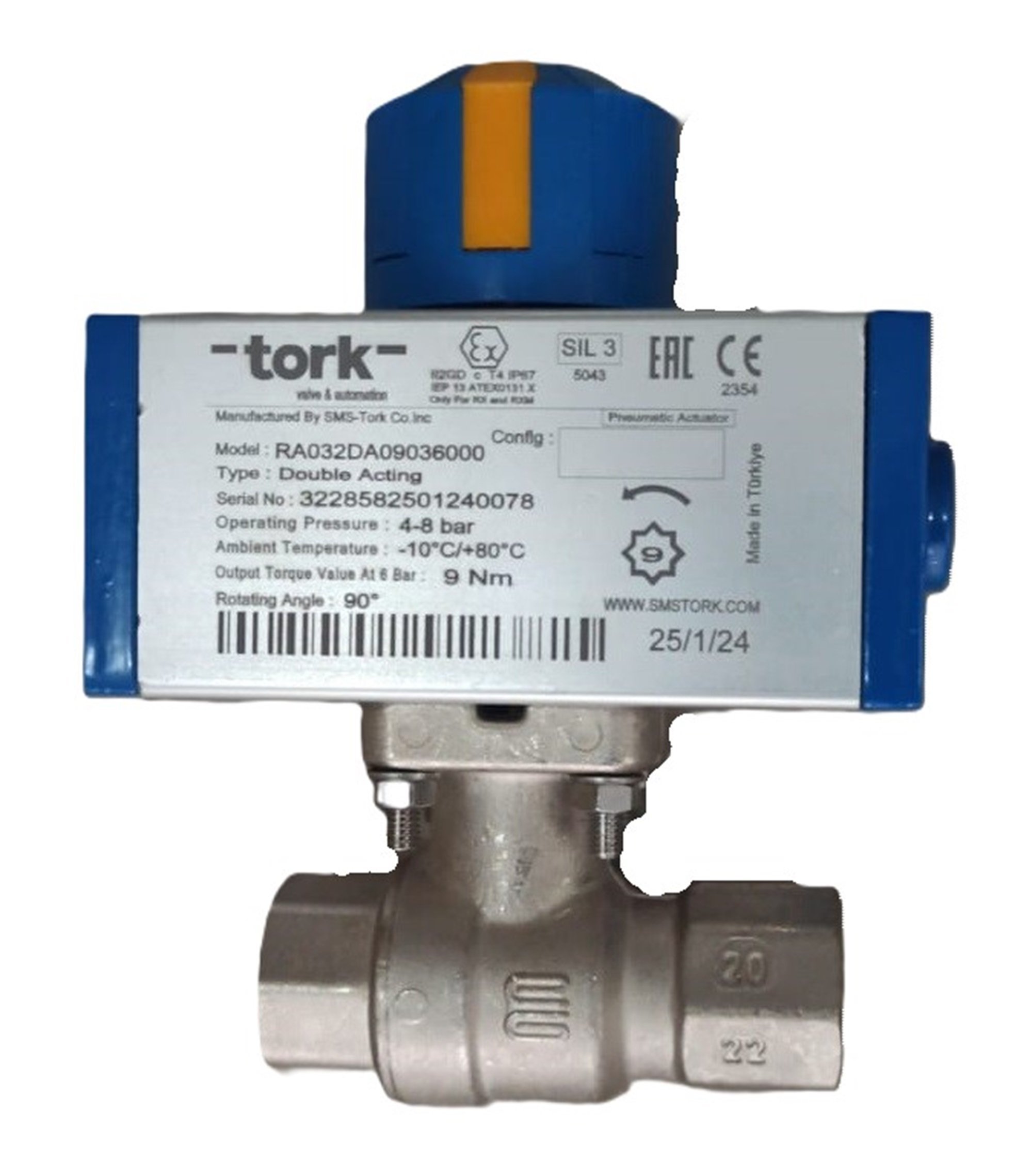 Torque Double Acting Pneumatic Actuated Brass Ball Valve 1/2'' 2P