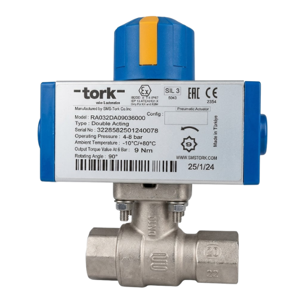 TORK Pnömatik Aktüatörlü Pirinç Küresel Vana PN40 1/2''