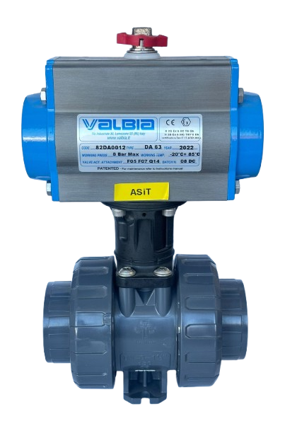 Valbia Pnömatik Aktüatörlü U-PVC Yapıştırma Küresel Vana (Asit) Ø50mm