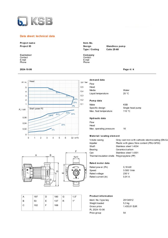 Ksb Calio 25-60 Frekans Kontrol Sirkülasyon Pompası