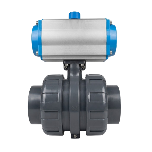 Pnömatik Aktüatörlü U-PVC Dişli Küresel Vana (Asit) Ø110 mm