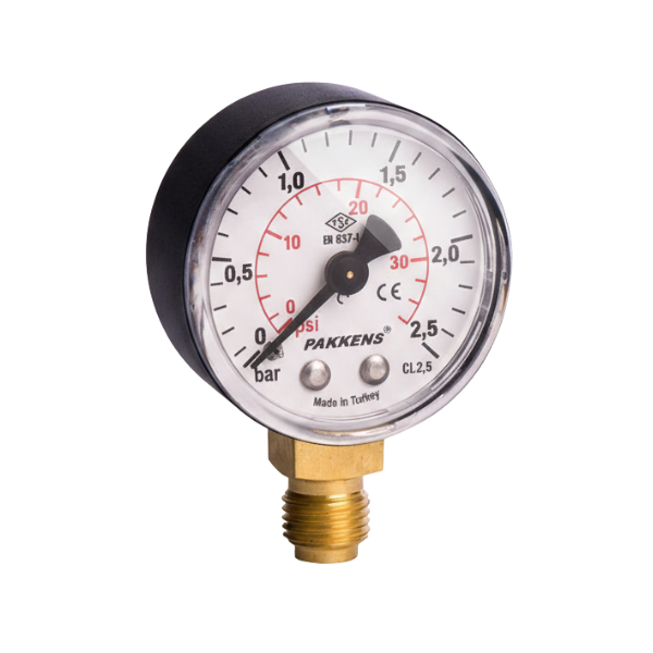 Pakkens Manometre  Ø63 mm 2,5 Bar 1/4'' Alt Bağlantılı