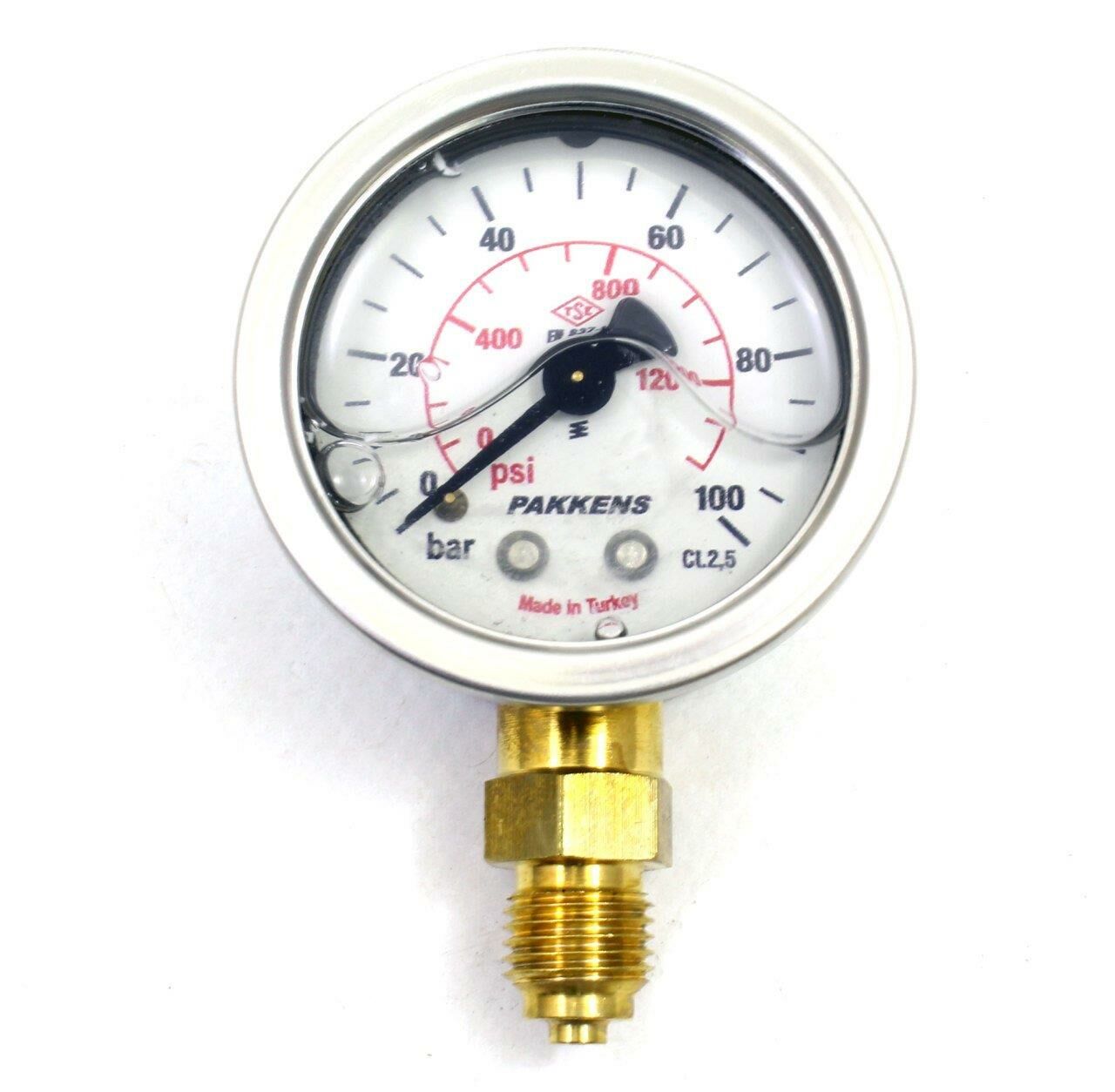 Pakkens Alt Bağlantılı Gliserinli Manometre Ø63 mm 0-100 Bar 1/4''