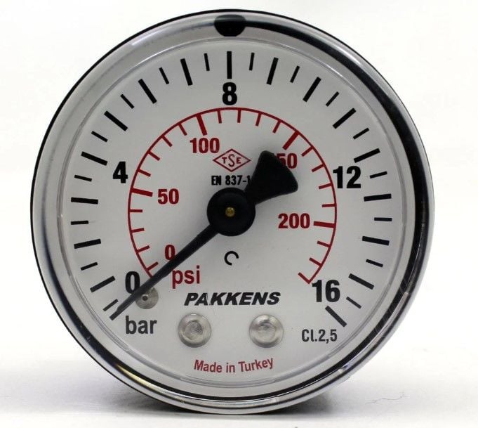 Pakkens Arka Bağlantılı Kuru Tip Manometre Ø40 mm 16 Bar 1/8''