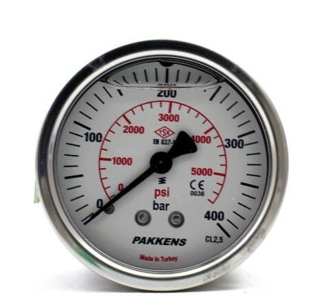 Pakkens Arka Bağlantılı Pano Tipi Gliserinli Manometre Ø63 mm 400 Bar 1/4''