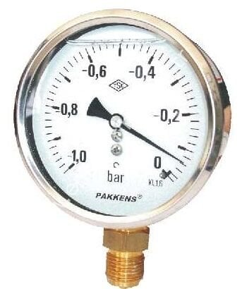 PAKKENS Alt Bağlantılı Gliserinli Manovakummetre Ø100 -1/0 Bar