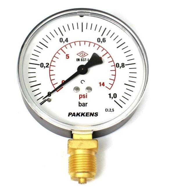 Pakkens Manometre Ø100 mm 1 Bar Alt Bağlantılı 1/2''
